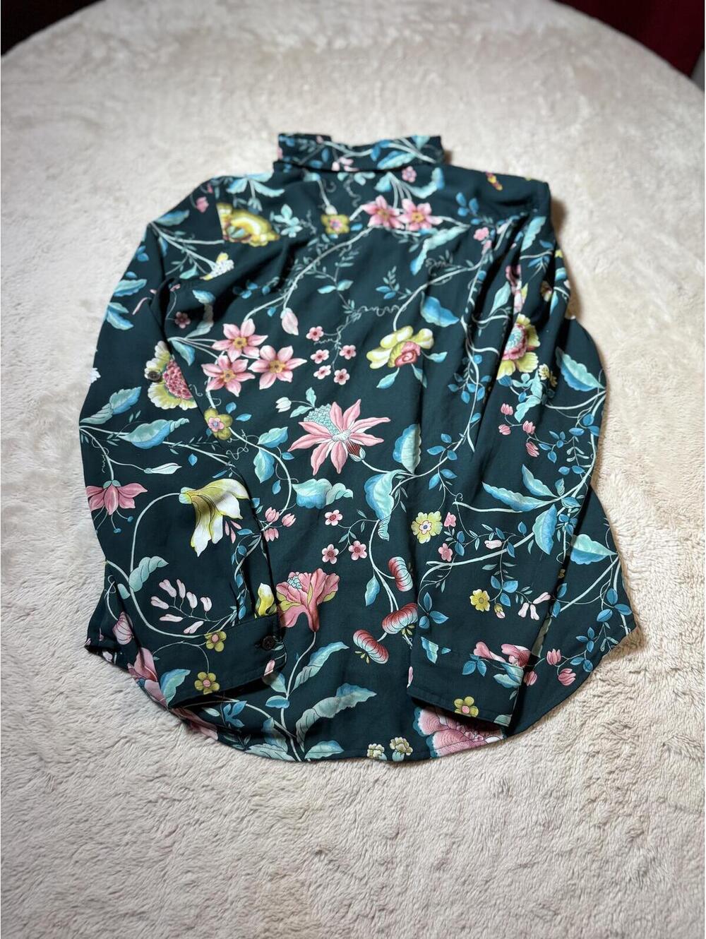 LOFT Floral Button-Up Shirt in Dark Green XS - Picture 4 of 4